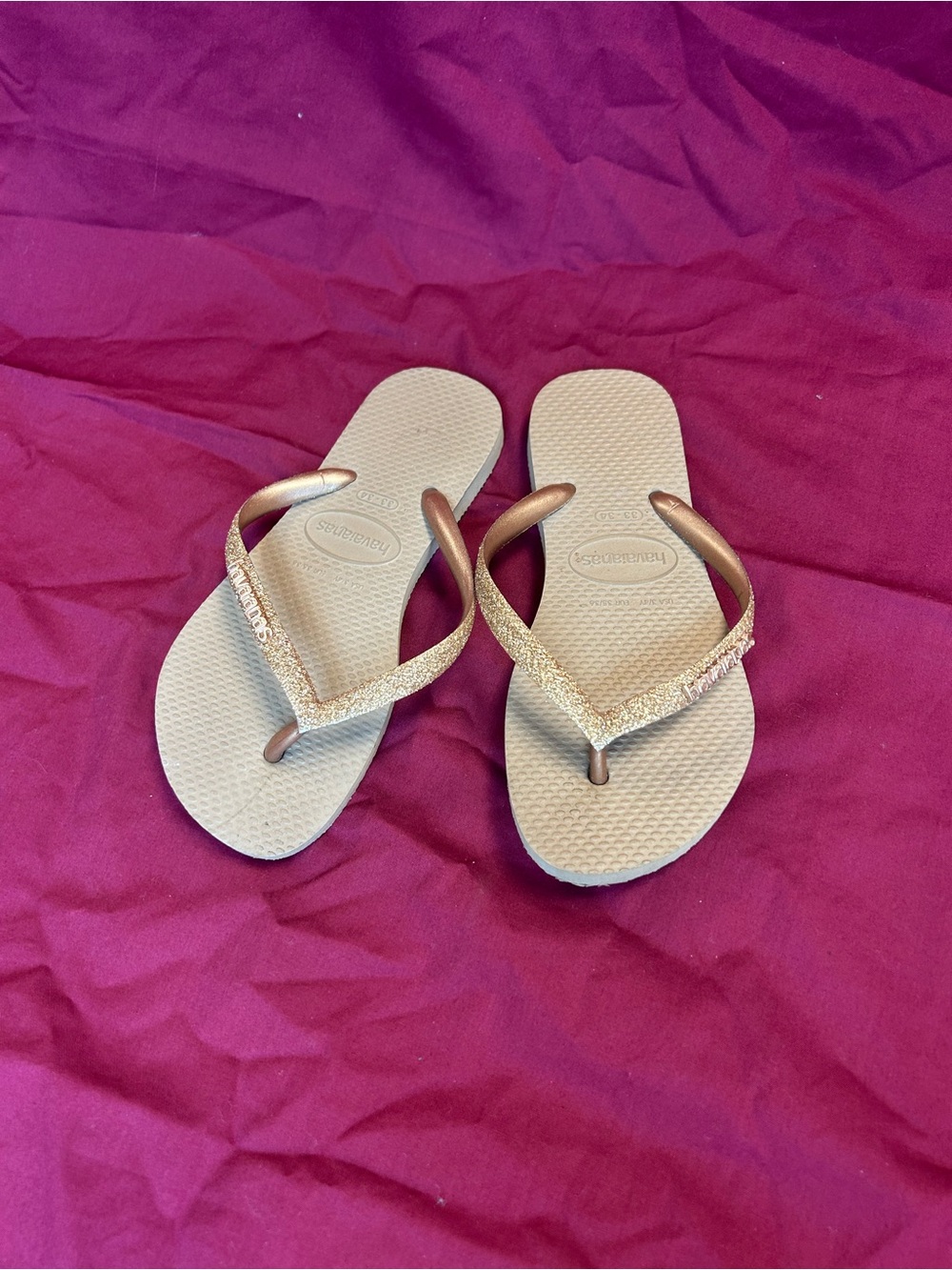 Havaianas Girls’ Brown Flip Flops with Bronze Glitter Straps